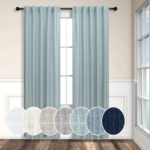 Miniatura 21 de Cortinas de lino azul de 84 pulgadas de largo para sala de estar; juego de 2 paneles con lengüeta trasera; cortinas con dobladillo para barra; Azul