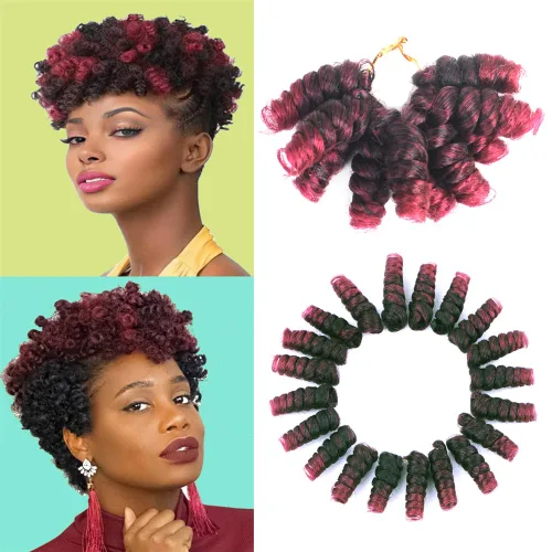 Miniatura 46 de Saniay - 3 paquetes de trenzas de ganchillo cortas trenzadas de ganchillo con espiral, rizos con espiral jamaicana, 20 mechones por paquete