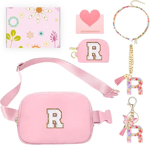 Miniatura 48 de Regalos de moda para niñas adolescentes, cangurera con monograma para niña con llavero, collar, dijes de taza, tarjeta de felicitación y caja