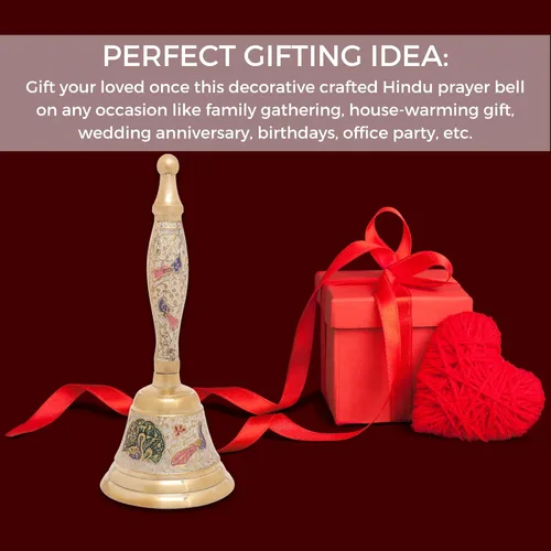 Miniatura 8 de Hashcart Campana de mano de latón Campana Puja para Mandir Pooja Ghanti indio para decoraciones de templos Diwali Campanas de Navidad