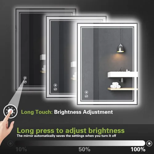 Miniatura 5 de Paquete de 2 espejos LED de 24 x 36 pulgadas para baño, espejo de baño antivaho regulable, función de memoria de 3 colores, espejo de baño