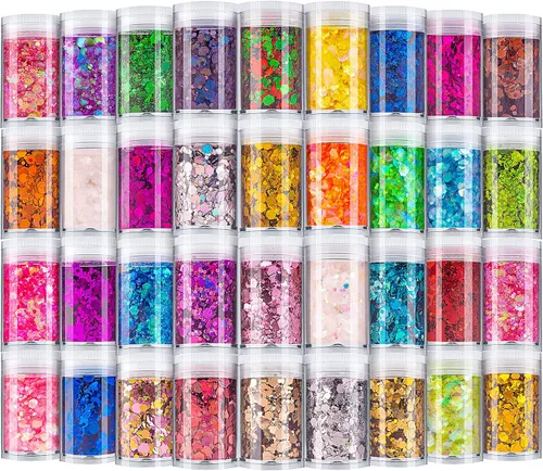 Miniatura 13 de Licool - Brillantina gruesa holográfica, juego de 12, purpurina artesanal para manualidades de resina, purpurina cosmética para uñas, cuerpo, cara
