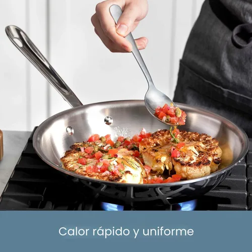 Miniatura 3 de All-Clad D3 - Juego de sartenes de acero inoxidable de 3 capas, 10,12 pulgadas, seguro para inducción, horno y asador hasta 600°F, sartenes