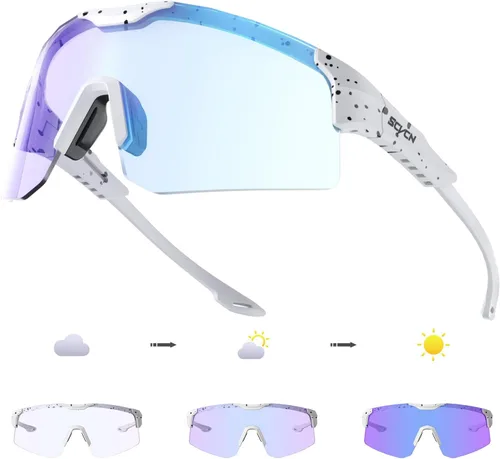 SCVCN Gafas de ciclismo fotocromáticas para hombres y mujeres, UV400, gafas deportivas para jóvenes, a prueba de viento, para béisbol, golf, S111 05