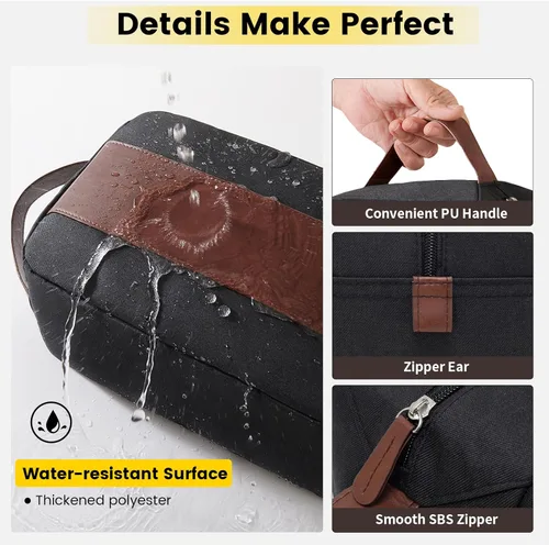 Miniatura 5 de Vorspack Neceser para hombre – Bolsa de viaje resistente al agua para artículos de tocador, accesorios, artículos esenciales de viaje, regalos, Negro