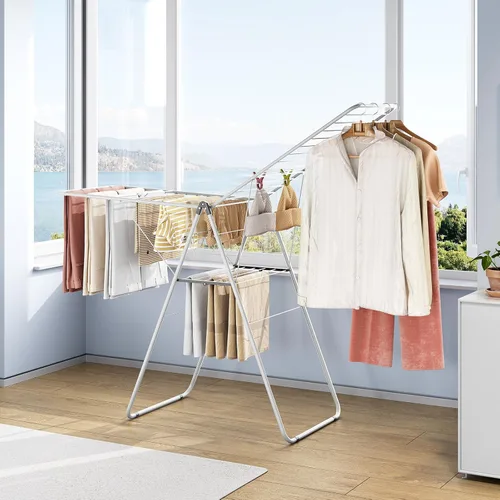 Miniatura 6 de KINGBOARD Tendedero Plegable para Ropa, Tendedero de Metal para Ropa con Altura Ajustable, Estante de Lavandería, Uso Interior y Exterior, Sin Blanco