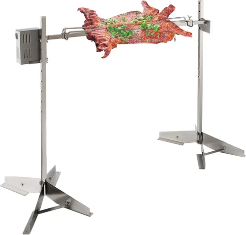 Miniatura 10 de DEWOSEN Parrilla asadora de 50 W con pantalla de viento, asador de cerdo y cordero al aire libre de 51 pulgadas, parrilla de asador de carbón