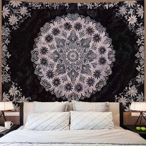 Miniatura 38 de Fowocu Tapiz bohemio con mandala floral para colgar en la pared, medallón de flores bohemias, tapiz estético, beige, naranja, hippie, indio, pequeño