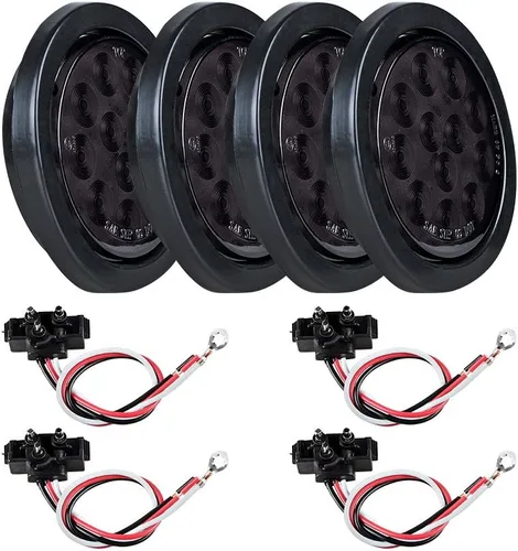 Miniatura 42 de Kit de tapones de cableado con cubierta de hule para luz trasera LED redonda de 4", 12 ledes, para RV, camioneta Luz roja - Lente transparente