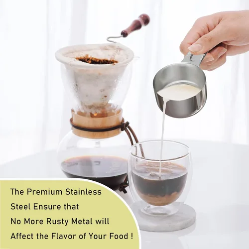 Miniatura 4 de 2 piezas 1 taza (240ml, 8oz) Taza medidora individual, cuchara medidora de acero inoxidable, medición métrica y en EE.UU., apta para lavavajillas