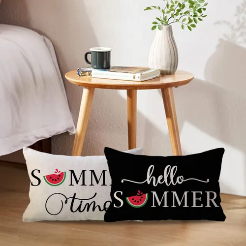 Miniatura 6 de ULOVE LOVE YOURSELF Hello Summer - Juego de 2 fundas de almohada lumbar de 12 x 20 pulgadas, fundas de almohada decorativas de verano de sandía Negro