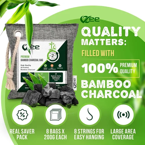Miniatura 5 de 8 bolsas XL x 7.05 oz de carbón de bambú absorbente de olores (0.06 oz en total), bolsa purificadora de aire de carbón activado, eliminador