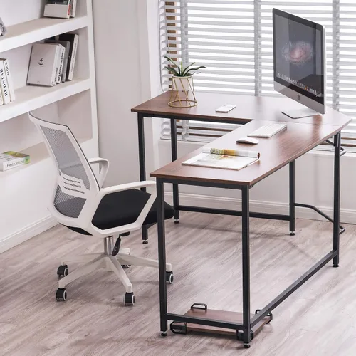Miniatura 2 de ivinta Escritorio para computadora en forma de L, escritorio de esquina moderno para espacio pequeño, sala de estar, dormitorio, 7121 (marrón)