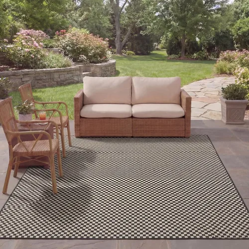 Miniatura 63 de SAFAVIEH Alfombra lavable al aire libre Courtyard Collection - 6'7" x 9'6", azul claro y gris claro, no desprende pelusa y fácil limpieza, ideal