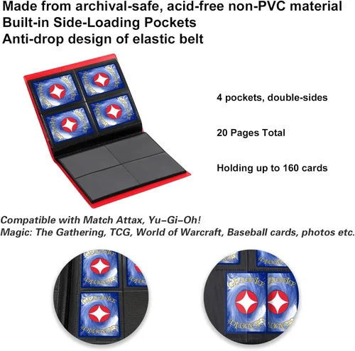 Miniatura 5 de GEAoffice Carpeta de Tarjetas de 4 Bolsillos – Carpeta de Álbum de Colección de Tarjetas Comerciales de 2 x 2 – Carpeta de 160 Bolsillos de Carga