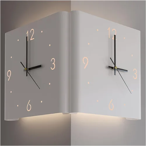 Miniatura 16 de KYOFIS Reloj de pared Corne de doble cara, reloj de pared digital de esquina con escala numeral, funciona con pilas, reloj de pared silencioso