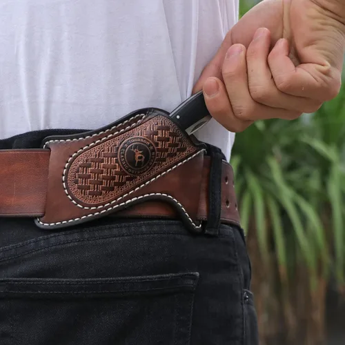 Miniatura 2 de Funda de cuero para cuchillo plegable con bolsillo para cinturón, soporte compacto para cuchillos, portador de herramientas EDC 3mm thick leather
