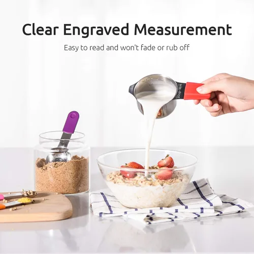 Miniatura 4 de Tazas medidoras, juego de tazas medidoras magnéticas y cucharas U-Taste de 13 piezas en acero inoxidable 18/8: 7 tazas medidoras y 5 cucharas