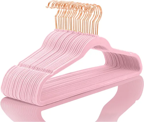 Miniatura 16 de MIZGI Perchas de Terciopelo Premium (Paquete de 50) Resistentes - Perchas de Fieltro Antideslizantes - Percha de Traje de Terciopelo Negro - Ganchos