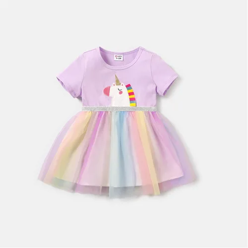Miniatura 6 de PATPAT Infant Baby Girl Dresses Short Sleeve Tutu Dress Tulle Dress Flower Girl Party Birthday Princess Dresses