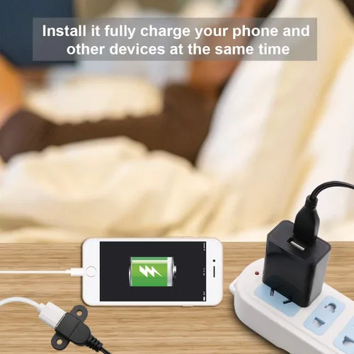 Miniatura 2 de Cable de extensión de carga USB 2.0 macho a doble hembra, mesita de noche para muebles, sofá, puerto de carga a bordo, cable de montaje en panel