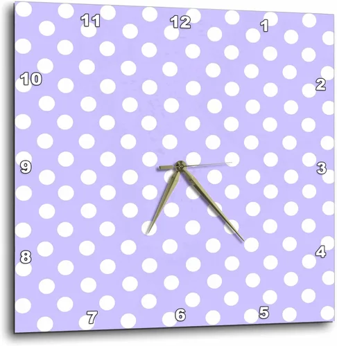 3dRose White Polka Dot Pattern on Lilac Purple - Retro Vintage Style Girly dots 15x15 Wall Clock