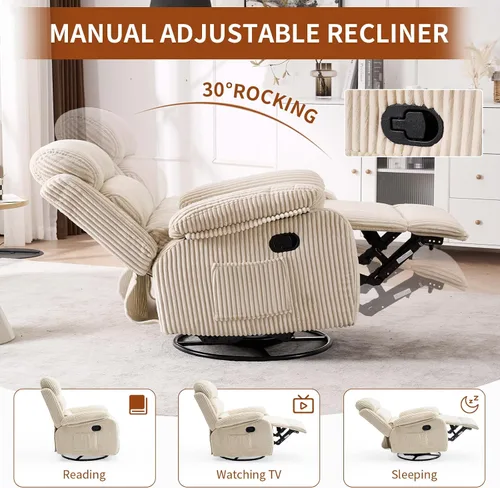 Miniatura 4 de Silla mecedora reclinable de 360° para adultos, silla reclinable para cuarto de bebé con bolsillo lateral, un cómodo sillón de sofá individual Gris