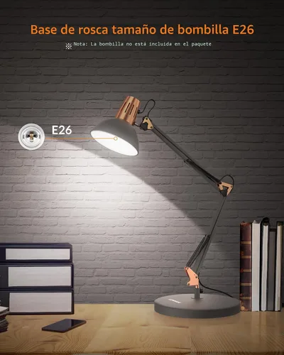 Miniatura 5 de LEPOWER Lámpara de escritorio de metal, ajustable de cuello de ganso lámpara de mesa de arquitecto con interruptor de encendido/apagado, lámpara
