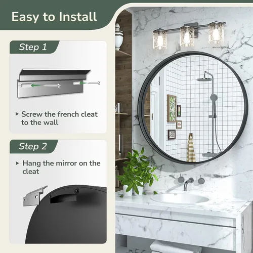 Miniatura 5 de TokeShimi Espejo Redondo Negro de 30 Pulgadas Espejo Circular Negro de Pared Espejo de Baño de Aleación de Aluminio Cepillado Mate sin óxido Marco