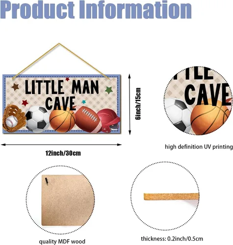 Miniatura 2 de Little Man Cave, decoración de habitación deportiva para niños, letrero de madera para puerta de bebé, decoración de pared para habitación de bebé
