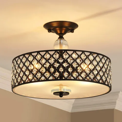 Miniatura 2 de Saint Mossi - Lámpara de araña de techo semiempotrada, moderna lámpara de techo de cristal K9 para comedor, sala de estar, dormitorio, 11 pulgadas