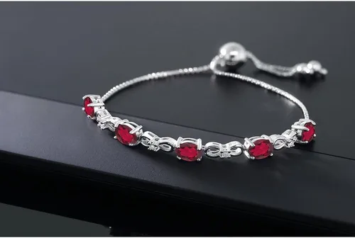 Miniatura 20 de Gem Stone King Pulsera de tenis de diamantes cultivados en laboratorio con piedra natal de 3-6 quilates para mujer, plata de ley 925, ovalada