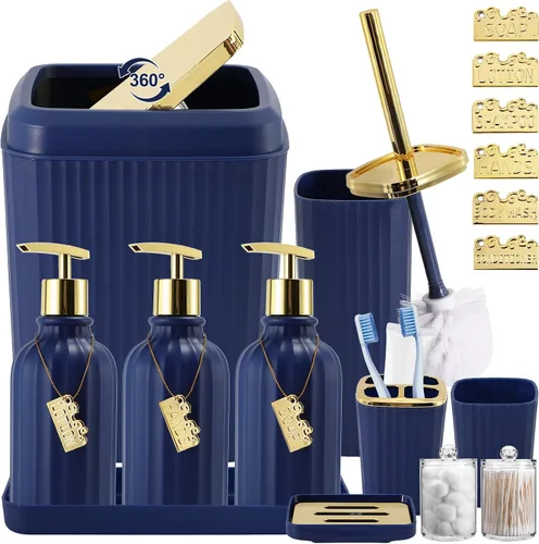 Miniatura 16 de 21PCS Bathroom Sets with Shower Curtain and Rugs Bathroom Accessories Set Beige Bathroom Set Complete with Trash Can, Toilet Brush, Qtip Holder &