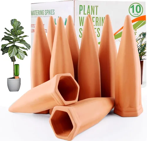 Miniatura 6 de REMIAWY Picos de riego de plantas, agua de vacaciones para plantas, botella de vino, estacas de riego de terracota, dispositivos de liberación lenta