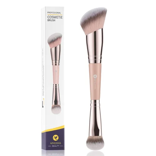 Miniatura 8 de KINGMAS Cepillo dúo para base y bronceador, cepillo de maquillaje de doble punta con ángulo y punta redonda para contorno, cerdas sintéticas