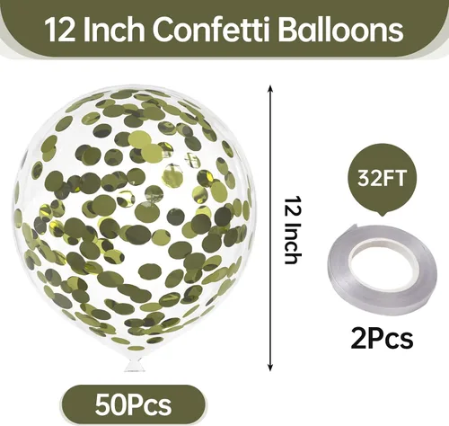 Miniatura 2 de 50 globos de confeti de papel de aluminio verde aguacate, globos de látex de 12 pulgadas con confeti verde aguacate en el interior para cumpleaños