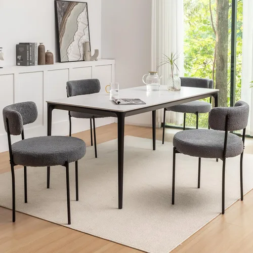 Miniatura 11 de Boucle - Juego de 2 sillas de comedor modernas de mediados de siglo con patas de metal, sillas de cocina tapizadas para comedor, cocina (beige)