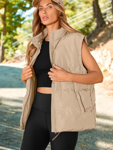 Miniatura 2 de AUTOMET Chaleco acolchado para mujer, sin mangas, con cremallera, cálido, acolchado, ligero, cuello alto, con bolsillo
