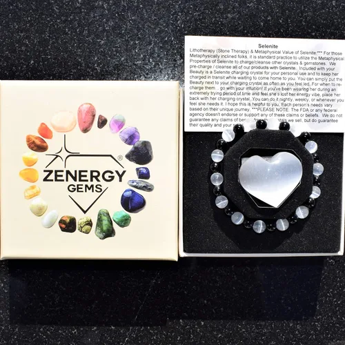 Miniatura 4 de Zenergy Gems - Pulsera con cuentas de cristal natural de 6mm y corazón de selenita para recargar incluido