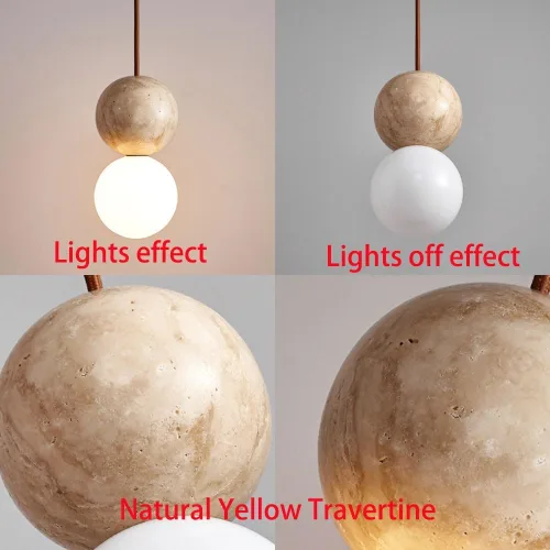 Miniatura 6 de Moderna lámpara colgante de mármol con forma de globo, mini iluminación colgante de techo de piedra natural, cable ajustable de cúpula E27/E26