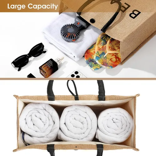 Miniatura 5 de Bolsa de playa grande para mujer, bolsa de playa tejida de paja impermeable, tejido de natación, gimnasio, compras, bolsa de viaje con botón