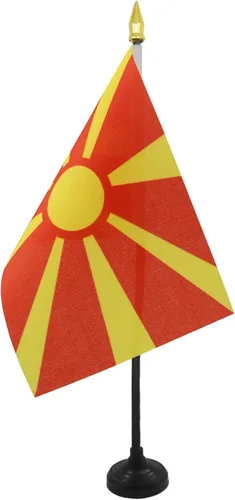 Miniatura 60 de AZ FLAG Bandera de mesa de Albania de 4 x 6 pulgadas - Bandera de escritorio albanesa 5.9 x 3.9 in - Tapa de lanza dorada