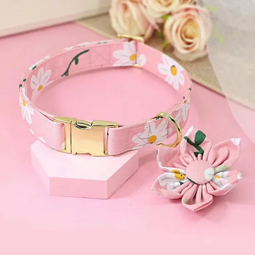 Miniatura 4 de Beirui Collares de perro lindos para niñas con patrones florales vibrantes, collar de perro femenino con flor para caminar, collar ajustable rosa