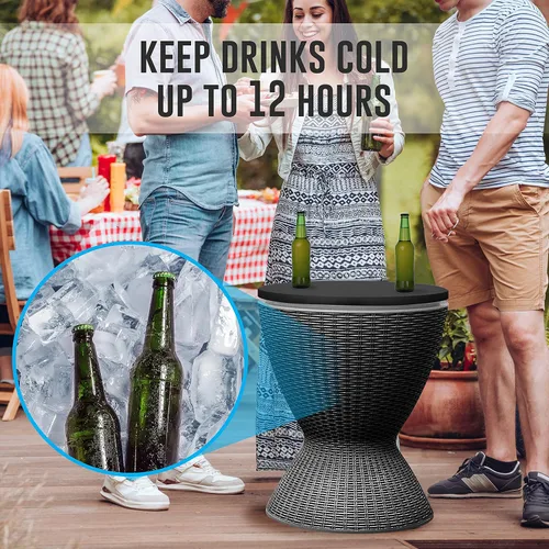 Miniatura 3 de SereneLife Mesa de Bar Fresca para Exteriores, Enfriador de Cerveza y Vino de 7.5 Galones, Muebles de Patio y Mesa Auxiliar para Jacuzzi, Enfriador