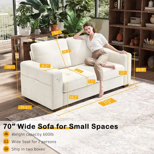 Miniatura 2 de HANHERRY - Sofá biplaza para sala, cómodo, con cojines de firmeza media, funda removible, descansabrazos ancho, puerto USB/Tipo C, tapizado en Beige