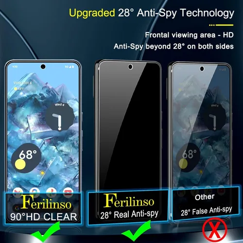Miniatura 4 de Ferilinso Paquete de 3 Protectores de Pantalla de Privacidad para Google Pixel 8 Pro con Paquete de 3 Protectores de Lente de Cámara de Vidrio Pixel