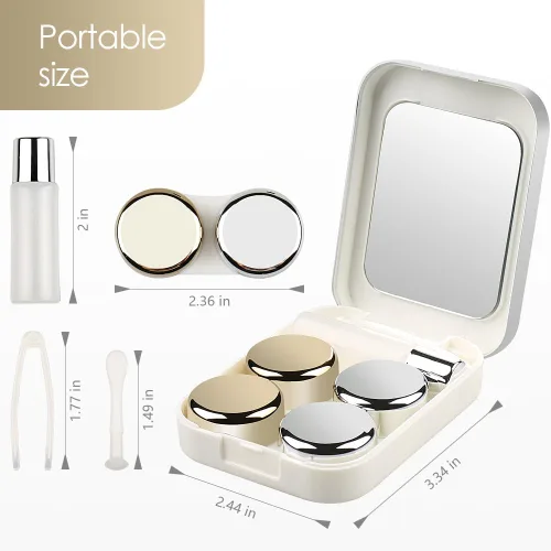 Miniatura 4 de Estuche para lentes de contacto, lentes de contacto de viaje duro, contenedor de caja de almacenamiento de remojo lindo con espejo, pinzas, barra