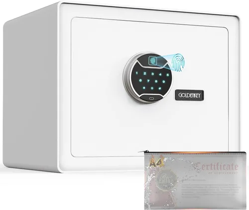 Miniatura 12 de Caja fuerte GoldenKey blanca con huella dactilar para el hogar, caja de seguridad biométrica de 1.2 pies cúbicos con teclado táctil, cajas fuertes
