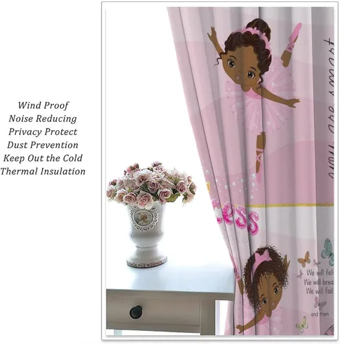 Miniatura 5 de YCness Cortinas afroamericanas para niños, tratamientos de ventana de niña negra afro para dormitorio, lindas cortinas de bailarina bailarina rosa