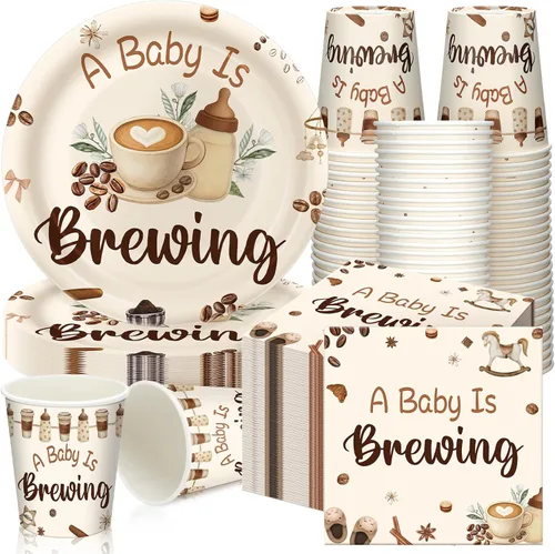 Miniatura 16 de Hushee 200 piezas de platos de papel, servilletas y vasos florales para baby shower, juego de vajilla para fiesta de baby shower, vasos y Rosa
